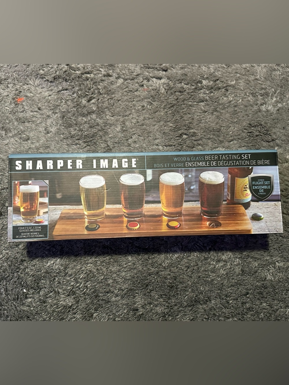 Sharper Image Wood & Glass Beer Tasting Flight with Colored Markers